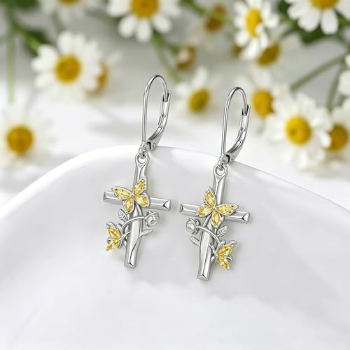 Butterfly Earrings for Women 925 Sterling Silver Birthstone Butterfly Cross Rose Dangle Earrings Elegant Butterfly's Jewelry Gift for Birthday Valentines Day Christmas - color: 11-November