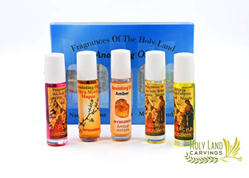 Set of 5 Anointing Oils Nard Rose Jasmine Myrrh Amber, Holy Land Jerusalem Anointing Oils, 5 Roll On Oils