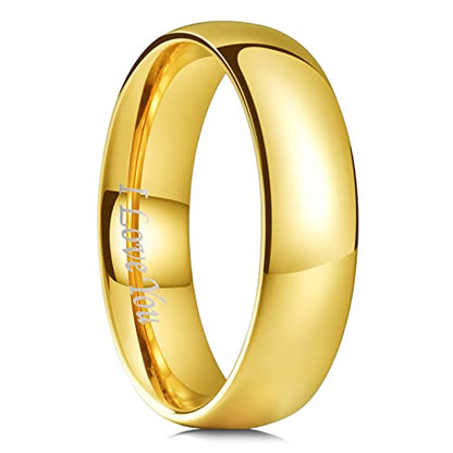 King Will 316L Wedding Band for Men Women, 4-8mm I LOVE YOU Dome Size 4-15 - color: B-Gold-Plated-6mm