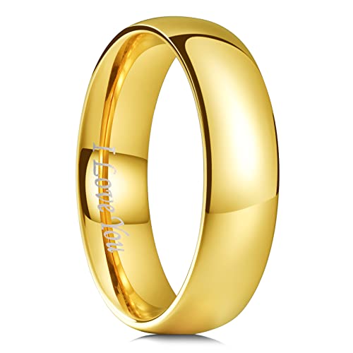 King Will 316L Wedding Band for Men Women, 4-8mm I LOVE YOU Dome Size 4-15 - color: B-Gold-Plated-6mm