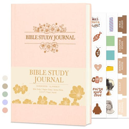 XKDOUS Linen 8.6" Bible Study Journal, Bible Notebook for Women, Pink - color: Linen Pink