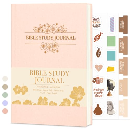 XKDOUS Linen 8.6" Bible Study Journal, Bible Notebook for Women, Pink - color: Linen Pink