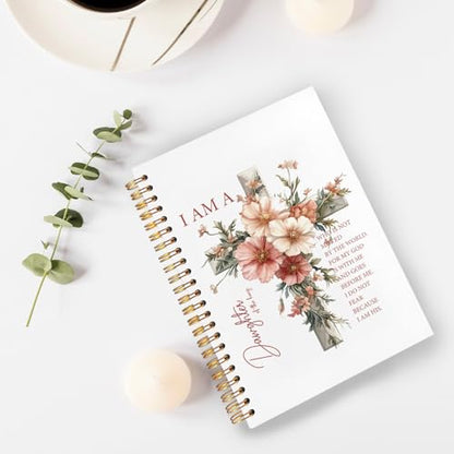 Floral Cross Christian Spiral Notebook Journal 5.5x8.3in, I Am a Daughter of the King Bible Scripture Hardcover Journal Notebook for Church Study Work Office - color: I Am a Daughter of the King