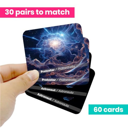 Menique Universe Memory Card Game – 60 Cards (30 Pairs), Bilingual Space Games with Planets, Stars & Galaxies, Educational Matching Game for Kids and Adults Ages 3+ - style: Universe