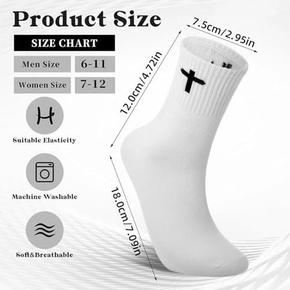 Christian Cross Socks for Men Women Jesus Prayer Sock, 6/9 Pairs - color: White