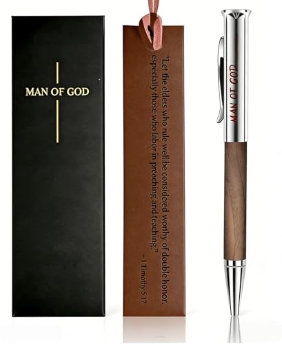 Christian Gifts for Men,Walnut Rollerball Pen Gift Set with Leather Bible Bookmark, Religious, Pastor Appreciation Gift, Man of God Pen Set - color: Pen and bookmark
