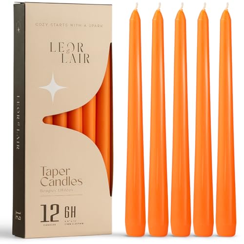 Leor & Lair Orange Taper Candles, 12 Pack, 10 Inch Fall Candlesticks - color: Orange