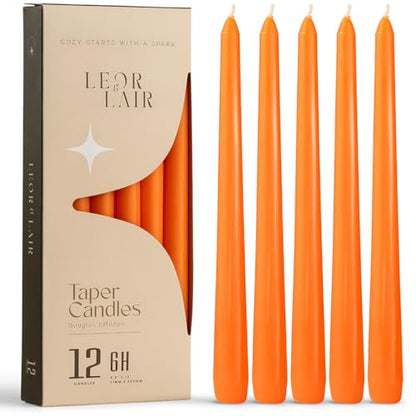 Leor & Lair Orange Taper Candles, 12 Pack, 10 Inch Fall Candlesticks - color: Orange