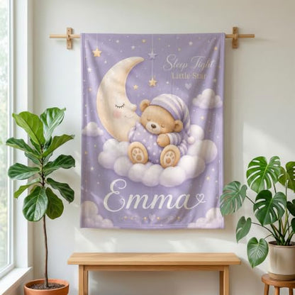 Personalized Baby Blanket With Name, Custom Baby Blankets Gift for Boy Girl - color: Misty Lavender, size: Bear