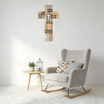 VGE Wooden Cross Wall Decor, 11.8x7.8 Inch Farmhouse Christian Cross for Home Church Office, Rustic Faith Hope Love Wall Art, Easy Self-Adhesive Mount Religious Baptism Confirmation Housewarming Gift