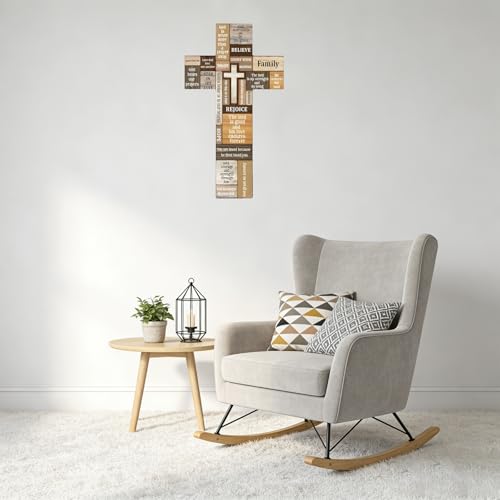 VGE Wooden Cross Wall Decor, 11.8x7.8 Inch Farmhouse Christian Cross for Home Church Office, Rustic Faith Hope Love Wall Art, Easy Self-Adhesive Mount Religious Baptism Confirmation Housewarming Gift