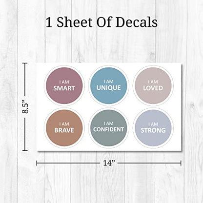 Affirmation Mirror Decals - Set of 6 Colorful Vinyl Circle Dot Stickers I Am Smart, Unique, Loved, Brave, Confident - Bathroom Bedroom Dorm Apartment - color: Circle Affirmation