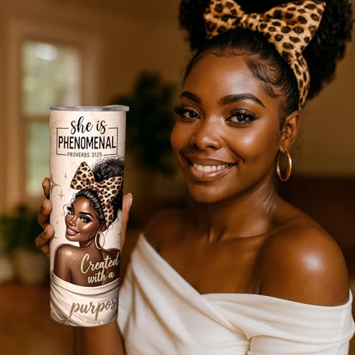 Bible Verse Tumbler, 20oz Inspirational Christian Travel Mug - color: Black Girl