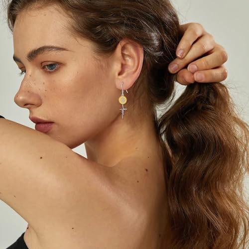 POPLYKE Faith Cross Flower Stud Earrings for Women Sterling Silver Dangle Earring Jewelry Gifts for Women Mom Wife - style: Hope
