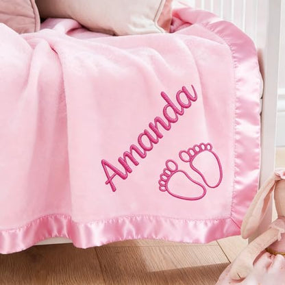 Personalized Baby Blanket with Embroidered Name,Custom Baby Receiving Blankets Soft Fleece Toddler Blanket for Newborn Baby Girl Shower Gifts -36" x 36" - color: Pink