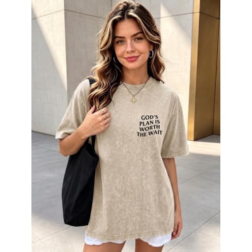 Christian Oversized Shirts for Women God Graphic Tees Shirts Bible Verse Jesus Shirt Religious Acid Wash Tshirts - color: Apricot, size: XX-Large