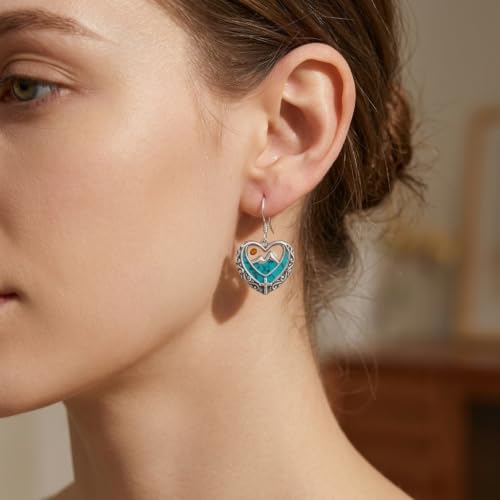 AOBOCO 925 Silver Mustard Seed Cross Heart Dangle Drop Earrings Women - color: Silver-Turquoise