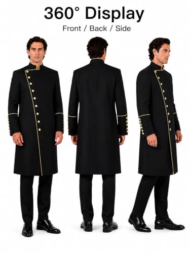 Clergy Robes for Men Stand Collar Pastor Robe Long Cassock Jacket Minister Preacher Costume Cosplay for Halloween - color: Gold, size: Small