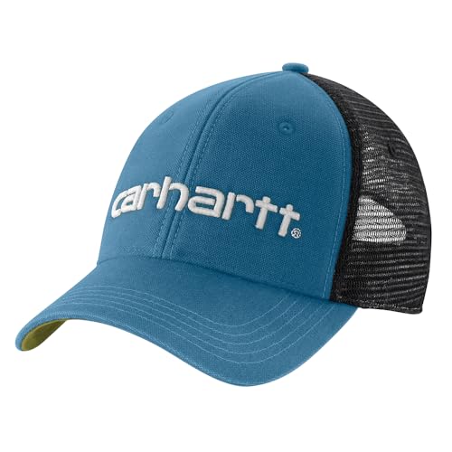Carhartt Men's Canvas Mesh-Back Logo Graphic Cap - color: Dark Tranquil Blue/Dill