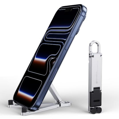 Portable Foldable Pocket Phone Stand with Keychain for Desk Travel(Silver) - color: Silver