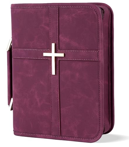 Vegan Leather Bible Cover Case, Bible Bag for Men Women, Gift Box Packaging - color: Red