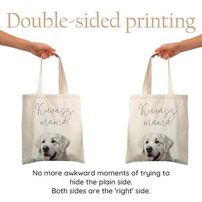 Dog Mom Canvas Tote Bag for Women, Reusable Cotton Shoulder Bag, Dog Lover Gift, Mother’s Day Pet Mom Shopping Tote - color: Kuvasz