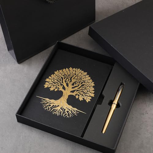 Journal and Pen Set, Tree of Life Black, A5 Lined - color: Black, style: Tree of Life