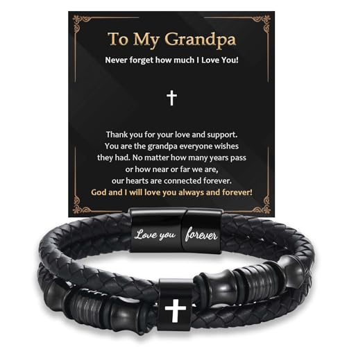 EFVISD Lover You Forever Leather Cross Bracelet for Men Boys Gifts - color: Grandpa