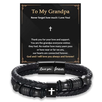 EFVISD Lover You Forever Leather Cross Bracelet for Men Boys Gifts - color: Grandpa