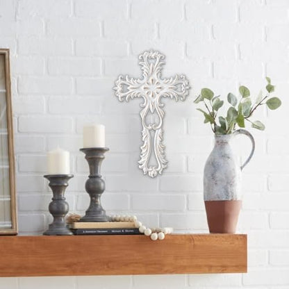 SOFE Decorative Crosses Wall Decor, 13 Inches Tall Rustic White Crucifix
