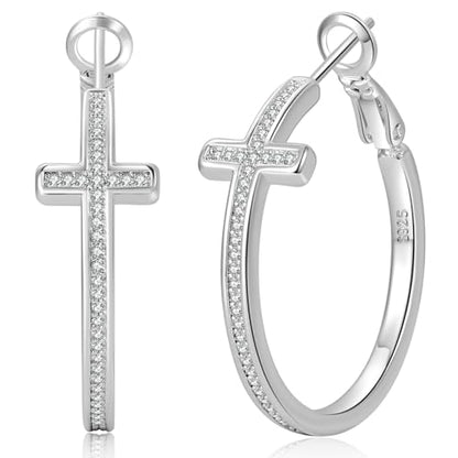 PABBEU 925 Sterling Silver Cross Hoop Earrings for Women Hypoallergenic - color: 30mm silver