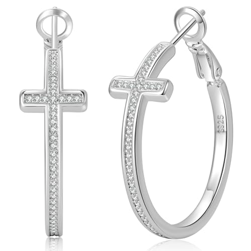PABBEU 925 Sterling Silver Cross Hoop Earrings for Women Hypoallergenic - color: 30mm silver