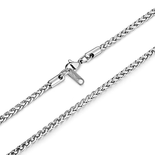 HZMAN Stainless Steel Wheat Chain for Men Women，Waterproof Necklace - color: 3mm Silver, size: 28In