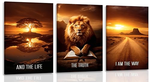 Framed 3 Pcs Christian Faith Canvas Prints Wall Art 16x24 Inches - color: brown, size: 16x24Framed