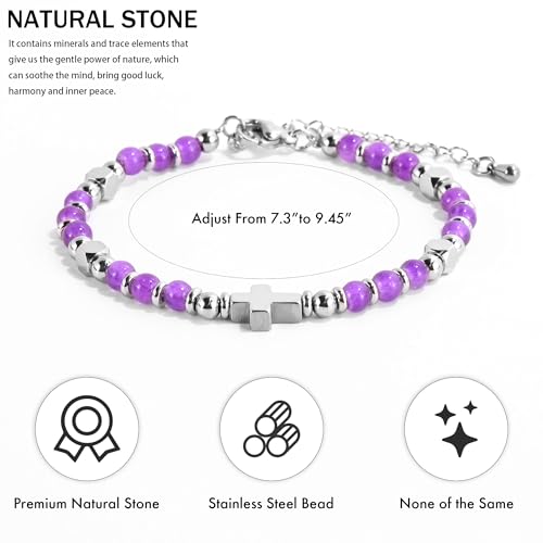 VIBILIA Cross Beaded Bracelets for Women, Birthday Gifts - color: E 3. Cross - Purple