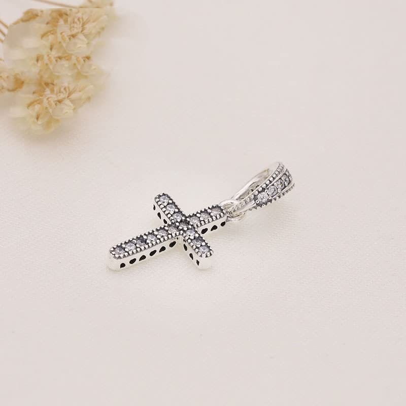 Sport Religious Charm 925 Sterling Silver Pendant,Jewelry Beads Gifts for Women Bracelet&Necklace - color: Sparkling Cross