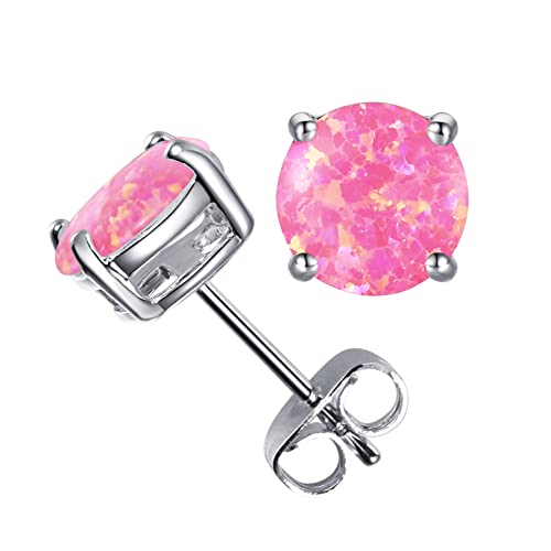 CERSLIMO Multi Colors fire Opal Stud Earrings Birthstone Earrings For Women 8mm - color: 06 Pink