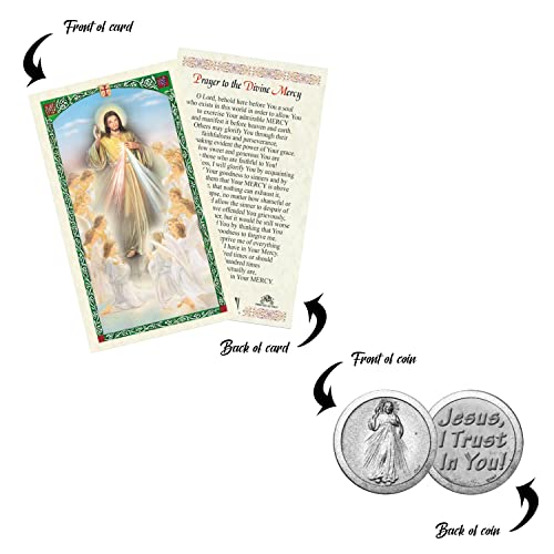 Trendzeen Divine Mercy Prayer Cards - with Jesus Christ Token, The Lord's Prayer Card | Jesus I Trust In You Pocket Token, Divine Mercy Holy Card Catholic Set Of 7 Items
