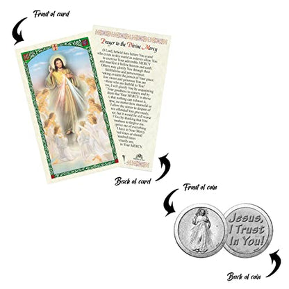 Trendzeen Divine Mercy Prayer Cards - with Jesus Christ Token, The Lord's Prayer Card | Jesus I Trust In You Pocket Token, Divine Mercy Holy Card Catholic Set Of 7 Items