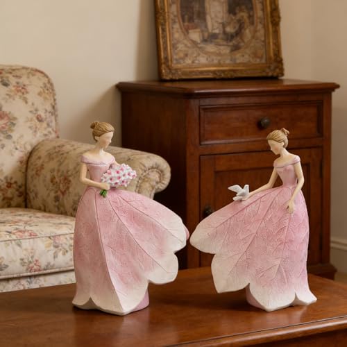 Guichifun Pink Leaf Angel Girls Fairy Statue, 8.5 x 5.25 x 12 Inch - color: Pink-bird, size: Large