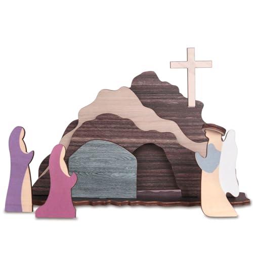 Empty Tomb Cross Decoration, Jesus Nativity Resurrection Figurines Set - color: B