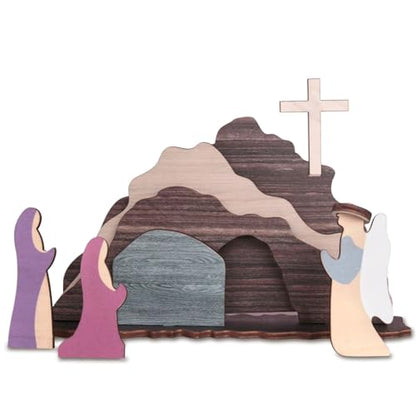 Empty Tomb Cross Decoration, Jesus Nativity Resurrection Figurines Set - color: B