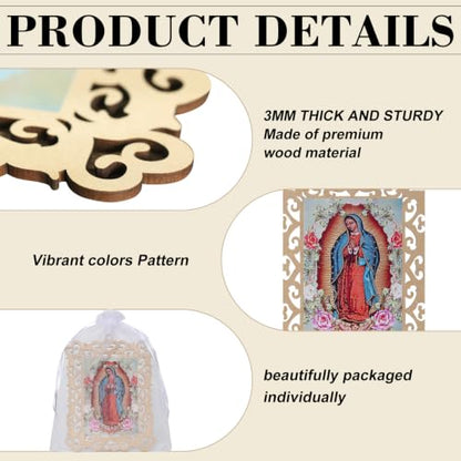 Our Lady of Guadalupe Wooden Picture Frames with Organza Gift Bags Baptism Favors - color: Our Lady of Guadalupe