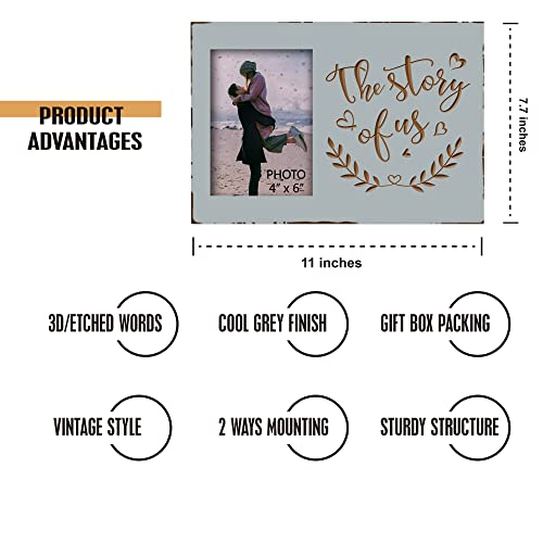 Yudarte Wooden Story of Us Engraved Picture Frame 4x6 Inches for Newlyweds - color: warm grey