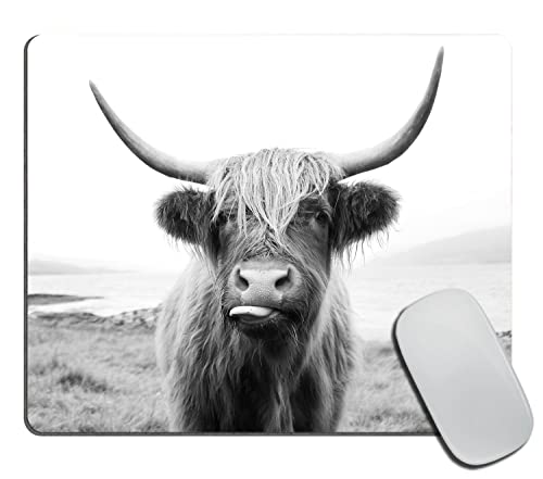 Black and White Mouse Pad, Scottish Highland Cow on Isle of Mull Mouse Pad, Mouse Mat Square Mouse Pad Non Slip Rubber Base MousePads for Office Laptop, 9.5"x7.9"x0.12" Inch - color: TSP175