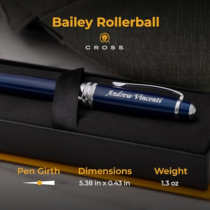 Cross Bailey Personalized Rollerball Pen in Blue Lacquer with Chrome Trim - color: Blue