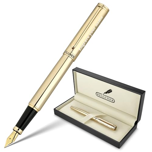 BEILUNER Gold Personalized Fountain Pen,Stunning Luxury Surface,24K Gilded Nib(Fine),Gorgeous 24K Gold Finish, Ink Converter,Fancy Gift for Men&Women-Elegant, Graduation,Office Pens for Writing - color: ,Gold (Personalized), style: Fine Nib