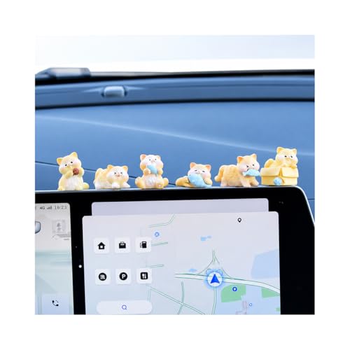 6PCS Mini Cat Car Dashboard Decorations, Funny Kitten Resin Vehicle Rear View Mirror Ornament, Cute Figurines Auto Interior Dash Computer Monitor Decor Accessories, Universal Fit