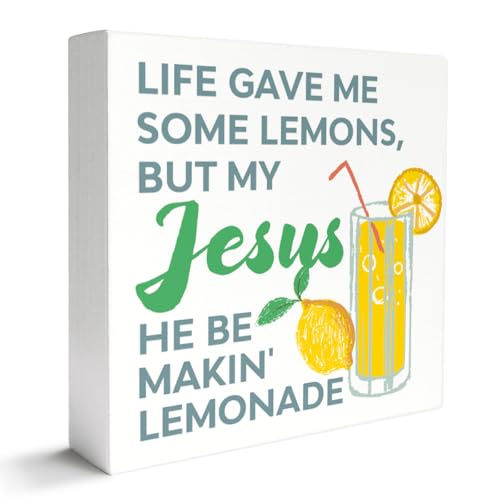 Christian Desk Decor Sign, Italy Italian Lemon Home Office Religious Decor Scripture Bible Verse Desk Decoration Christian Christening Baptism Gifts for Women Men, Jesus He Be makin' Lemonade
