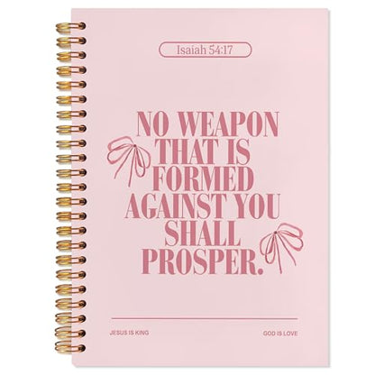 Preppy Christian Journaling Notebook, Isaiah 54:17 Bible Notebooks for Note Taking, Scripture Journals for Writing, Prayer Journal for Woman, Coquette Religious Spiral Notebook 5.5x8.3 Inch - color: 54:17